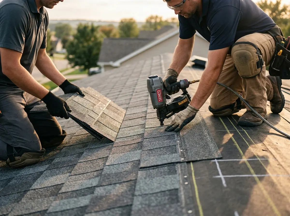 Professional roofer working on a residential roof in Opelika